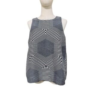 HD in Paris Anthropologie Top Tunic Medium Black White Optical Print Sleeveless